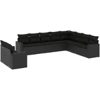 The Living Store 10-tlg. Garten-Sofagarnitur mit Kissen Schwarz Poly Rattan