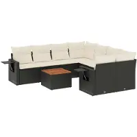 The Living Store 9-tlg. Garten-Sofagarnitur mit Kissen Schwarz Poly Rattan