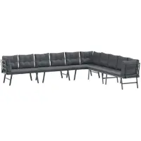 The Living Store Gartenbänke 4 Stk. mit Kissen Schwarz Pulverbeschichteter Stahl