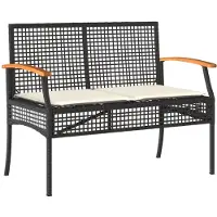 The Living Store Gartenbank mit Kissen Schwarz Poly Rattan Akazienholz