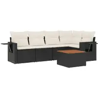 The Living Store 6-tlg. Garten-Sofagarnitur mit Kissen Schwarz Poly Rattan