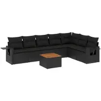 The Living Store 8-tlg. Garten-Sofagarnitur mit Kissen Schwarz Poly Rattan