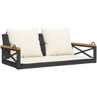 The Living Store Hängebank mit Kissen Schwarz 109x62x40 cm Poly Rattan
