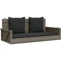 The Living Store Hängebank mit Kissen Grau 119x56x48 cm Poly Rattan