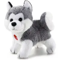 Trudi Husky Hund Stofftier Plüschtier mit langem, weichem Fell Grau Weiß waschbar 9 cm