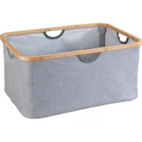 Wenko Wäschekorb "Bahari", braun (braun, grau), B:54cm H:26cm T:36cm, Bambus, Polyester, Wäschesammler, Wäschekorb, BxTxH: 54x36x26 cm, 50 Liter