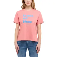 Mustang T-Shirt "Style Alma", Damen, Gr. L, rot (peach blossom), Jersey, Obermaterial: 100% Baumwolle, bedruckt, unifarben, gerade hüftbedeckend, Rundhals, Shirts T-Shirt, mit Statement-Print