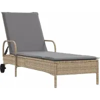 vidaXL Sonnenliege mit Rollen und Auflage Beige Poly Rattan