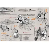 Komar Fototapete "STAR WARS Blueprints - Größe 368 x 254 cm", grau (grau, gelb), B:368m L:254m, Papier, Tapeten, Fototapete, Kinderzimmer