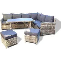 HOME DELUXE - Polyrattan Sitzgruppe BAHIA- inkl. Hocker, Tisch mit Glasplatte und Sitzpolster I Loungemöbel, Outdoor Sofa, Garten- & Balkonmöbel