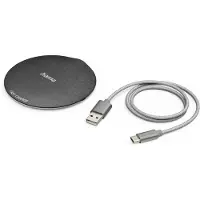 Hama QI-FC10 Metal, Drinnen, USB, Kabelloses Aufladen, 1 m, Schwarz, Silber