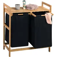 Kesper Wäschesortierer "Wäschesammler", beige (natur, schwarz), B:64cm H:73cm T:33cm, Bambus, Polyester, Wäschesammler, Wäschesortierer, mit 2 Auffangtaschen für Wäsche