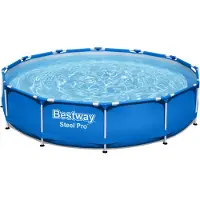 HomeShopXL Stahlrahmenpool und Filterpumpe - 366 x 76 cm - Runder Aufstellpool 6473 Liter - Gartenrahmenpool - PVC-Familienpool - UV-beständig - Inklusive Wasserzirkulationssystem [56394]