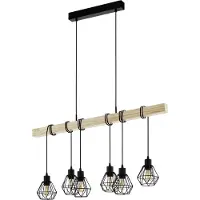 Eglo Hängeleuchte Townshend, Länge 100 cm, schwarz/eiche, 6-flg.