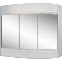 Differnz Topas-Eco Spiegelschrank - Badschrank mit Spiegel und Beleuchtung - Kunststoff Spiegelschrank mit 3 Türen, 2 Schubladen und Verstellbarem Einlegeboden - Weiß