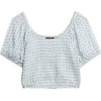 Superdry für Damen. W6011857A Top Smocked Woven blau (S), Lässig, Viskose, Kurzarm