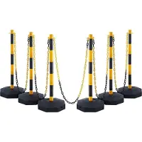 Sans marque Afzetpalen – 6er Set – Absperrpfosten mit Abtrennband, Seil und Kette – Verstellbar 1,5–2,5m – Gelb mit Reflektoren