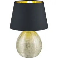 RL Keramik Tischleuchte LUXOR 35cm, Stofflampenschirm Schwarz/Gold Ø24cm