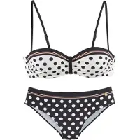 LASCANA Bügel-Bikini , Damen, Gr. 44, Cup E, schwarz (schwarz, creme), Recycling-Polyamid, gepunktet, Bikini-Sets Bügel-Bikini, mit süßen Tupfen, Topseller