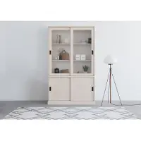 Home affaire Vitrine "Schröder", weiß, B:114cm H:190cm T:40cm, MDF, Massivholz, Schränke, Vitrine, mit 2+2 Schiebetüren, aus massivem Kiefernholz, Breite 114 cm