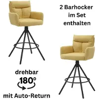 OTTO Barhocker "Sofia", gelb (gelb, schwarz), B:54cm H:103,5cm T:60cm, Hocker, Barhocker, Komfortsitzhöhe 70 cm, 180drehbar Auto Return funktion