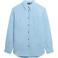 Superdry für Damen. W4010463A Lässiges Leinenhemd mit blauem Boyfriend-Schnitt (S), Langarm