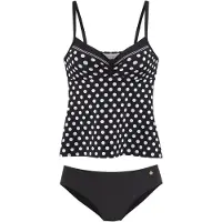 LASCANA Bügel-Tankini , Damen, Gr. 40, Cup F, schwarz (schwarz, creme), Recycling-Polyamid, gepunktet, Bikini-Sets Bügel-Tankini, mit süßen Tupfen