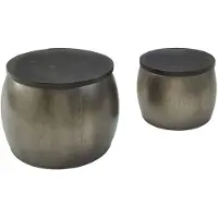 Wohnling Couchtisch 2er Set Mango Massivholz Satztisch Rund Silber Wohnzimmertisch Aluminium abnehmbarer Deckel Beistelltisch Modern Metall / Holz