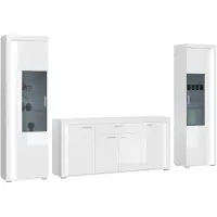GuenstigEinrichten Skylight Regal System 3 Teile mit Licht Hochglanz weiß, weiß, Glas grau.
