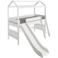 PAIDI Kinderwelten Hausbett "TINY HOUSE", weiß (kreideweiß), B:242cm H:215cm L:210cm, Betten, Hausbett, Spielbett mit Rutsche und Rausfallschutz, individuell gestaltbar