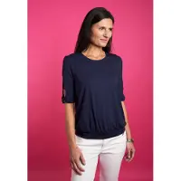 Seidel Moden Rundhalsshirt , Damen, Gr. 34, blau (navy,69), Jersey, Obermaterial: 95% Viskose, 5% Elasthan, Rundhals, mit Cut Outs, Shirts Rundhalsshirt, mit Cut-Out Details, MADE IN GERMANY