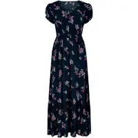 Apricot Maxikleid "Maxi-Sommerkleid", Damen, Gr. XS (34), N-Gr, blau (navy), gewebt, Obermaterial: 100% Viskose CV., geblümt, normal, V-Ausschnitt, Kleider Maxikleid, mit bestickter Bordüre