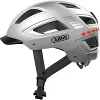 ABUS Fahrradhelm mit Licht - Hyban 2.0 LED - Vorder- und Rücklicht & robuste Hartschale - für Damen und Herren - Silber Glänzend, Größe L (56-61 cm)
