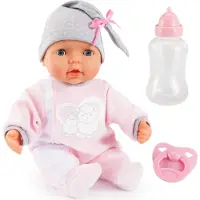 Bayer Design 93829AA My Piccolina Interactive Puppe mit Funktion, sprechend, Babylaute, bewegt den Mund, 38 cm, rosa, grau mit Motiv Schaf