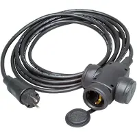 Kopp 145205045 Gummi-Verlängerung, Schutzkontakt-Gummi-Stecker und 3-fach Gummi-Kupplung mit 5m Gummi-Leitung, Farbe: schwarz - 50 Stück