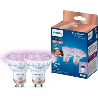 Philips Smart Lighting Smarte LED RGB Glaslampe GU10, 345 lm, 2er-Pack, Intelligentes Leuchtmittel, Wi-Fi/Bluetooth, Weiß, Wi-Fi 4 (802.11n), 802.11b, 802.11g, LED, GU10