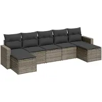 The Living Store 7-tlg. Garten-Sofagarnitur mit Kissen Grau Poly Rattan
