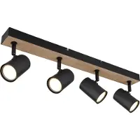 Globo Lighting Strahler Metall schwarz matt, MDF Holzoptik dunkel, Metall schwarz matt, LxBxH: 555x60x135mm, exkl. 4x GU10 35W 230V