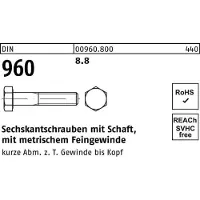 Reyher DIN 960 Stahl 8.8 blank M 10x1x40 - Sechskantschrauben, Feingewinde - Teilgewinde