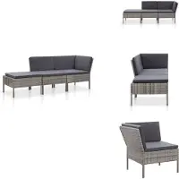 vidaXL 3-tlg. Garten-Lounge-Set mit Auflagen Poly Rattan Grau - Gartenmöbel-Sets