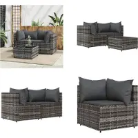 vidaXL 3 tlg. Garten Lounge Set mit Kissen Grau Poly Rattan - Garten Lounge Set - Garten Lounge Sets - Outdoor Lounge Set - Lounge Set Terrasse