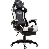CLP Gaming Bürostuhl IGNITE mit Kunstlederbezug I Schreibtischstuhl mit Armlehnen I verstellbarer Drehstuhl im sportlichen Design, Farbe: schwarz/weiß