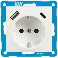 ION Industries E1 Unterputz Steckdose mit Schutzkontakt - Steckdose mit USB A und USB C Anschluss - Berührungsschutz - CE - 71x71x32 mm - Alpin Weiß - Max. 3680W