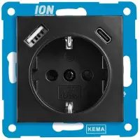 ION Industries E1 Steckdose Unterputz - Schutzkontakt mit USB A/C Ladeanschlüssen - Berührungsschutz - Bis 3680 W - Universell Kompatibel - 71x71x32 mm - Mattschwarz
