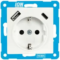 ION Industries Steckdose mit USB A und USB C - Unterputz - Schutzkontakt - Berührungsschutz - IP20 - - Alpin Weiß - 71 x 71 x 32 mm - Für den Innenbereich