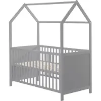 Roba Hausbett 70 x 140 cm - Babybett in Hausoptik - Höhenverstellbar - Umbaubar zum Juniorbett - Holz taupe