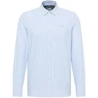 Mustang Langarmhemd "Edinburg", Herren, Gr. 3XL, N-Gr, blau (blau stripe), Obermaterial: 100% Baumwolle, unifarben, regular fit Po-bedeckend, Manschette, Hemden Langarmhemd, mit Logo Schriftzug