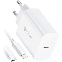 Forcell NETZ-Ladegerät mit USB Typ C und iPhone-Anschluss Ladekabel - 3A 20W Anschluss mit PD und Quick Charge 4.0