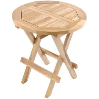 VCM Klapptisch | Beistelltisch klappbar | Gartentisch Teakholz | Blumentisch | Balkontisch | Naturfarben rund Ø 60cm