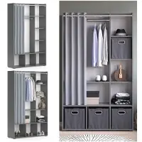 Vicco Kleiderschrank Luigi Grau 38 x 178.1 cm mit Vorhang-Kleiderstange, Model 40590